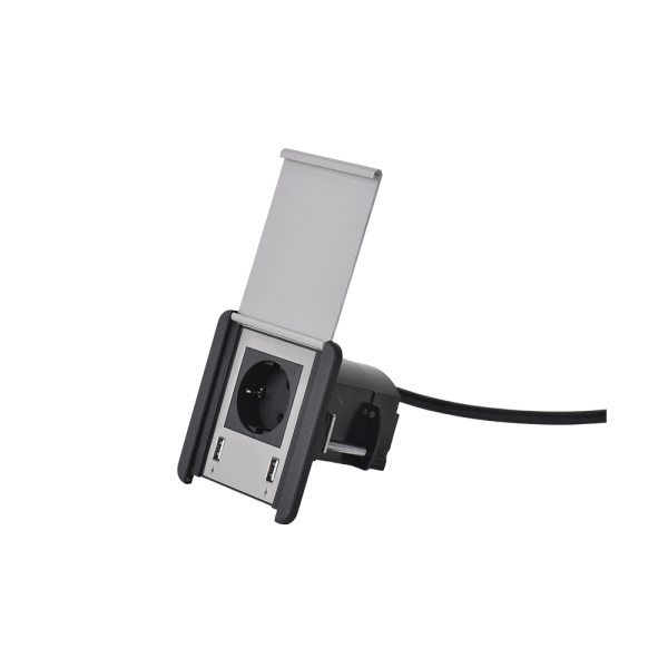 SOURCE COVER 1xSHUKO SOCKET+ 2xUSB A/A COVER BLACK/INOX/BLACK                                                                                                                                                                                                  