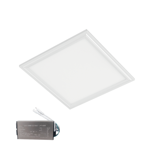 LED PANEL 45W 4000-4300K 595X595mm DIMMABLE WHITE FRAME IP44+EMERGENCY KIT