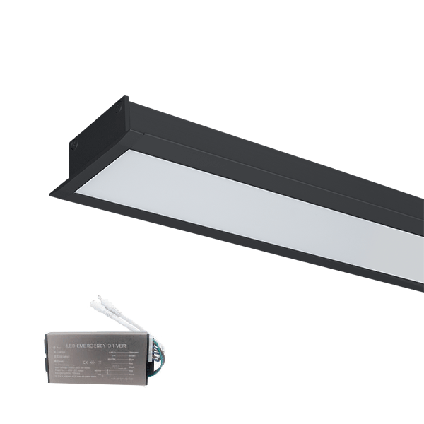 LED PROFILES RECESSED MOUNTING S77 48W 4000K 1200MM BLACK+EMERGENCY KIT