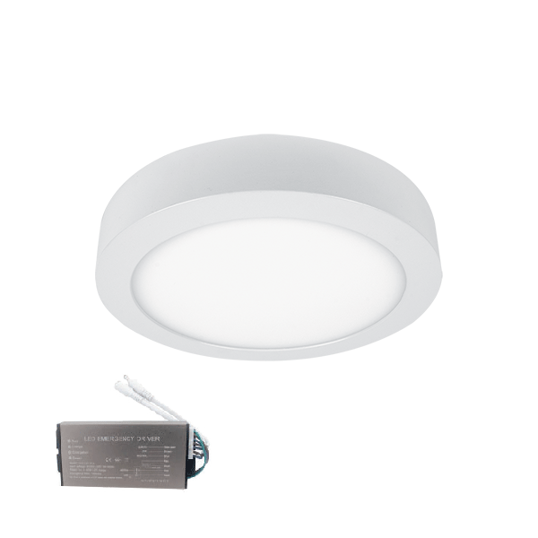 STELLAR LED PANEL ROUND SURFACE MOUNT18W 6500K+EMERGENCY KIT