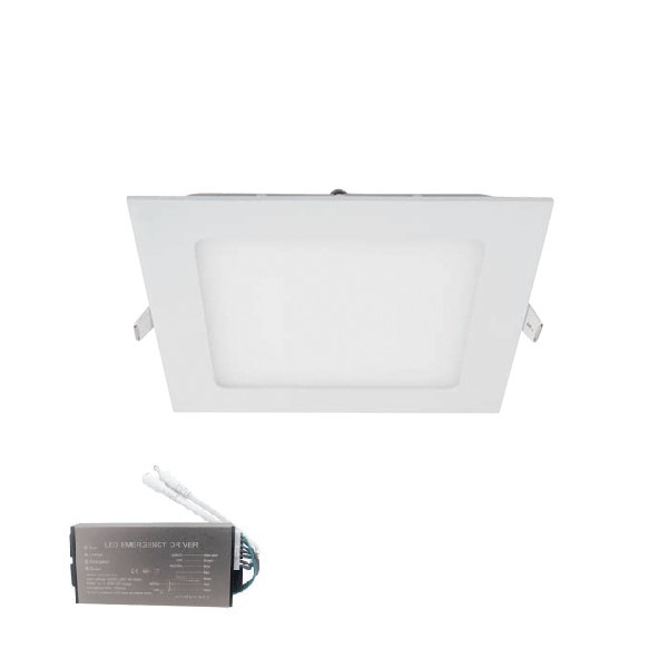 STELLAR LED PANEL SQUARE RECESSED MOUNT 12W 6500K+ EMERGENCY KIT