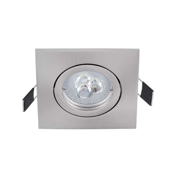 LED METAL SQUARE DOWNLIGHT WITH 6W GU10 6400K SATIN NICKEL