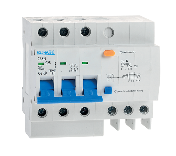 COMBINED RESIDUAL CURRENT DEVICE JEL6 C40 3P 40A/100MA